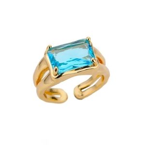Blue Resizable Cubic Zircon Stone Gold Ring